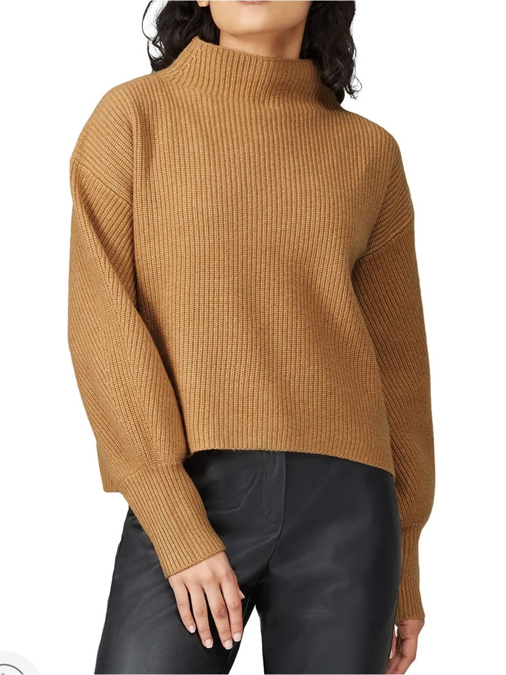 A.L.C. Helena Ribbed Camel Mock Neck Sweater